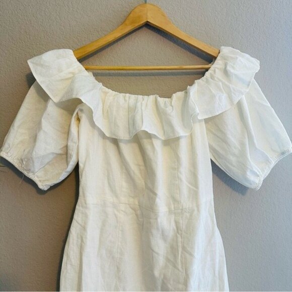 H&M Ivory Linen Off-Shoulder Mini Dress Size Small | Romantic - Picture 5 of 13